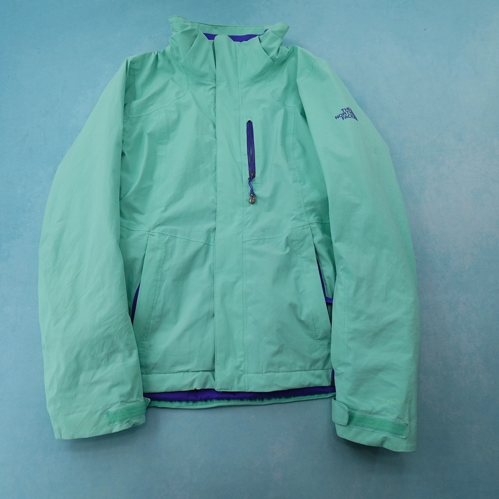 The North Face Womens HyVent Ski Jacket M Mint Green Purple Waterproof Shell